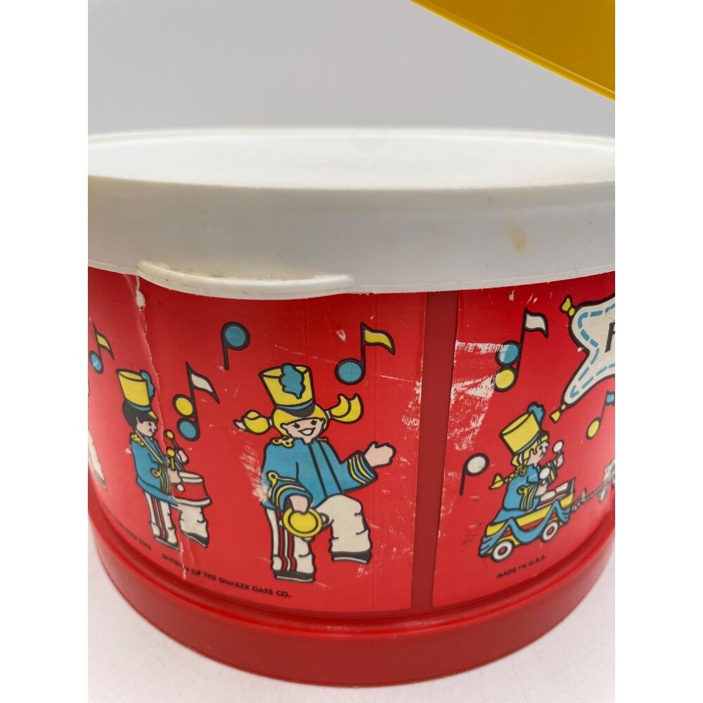 Vintage Fisher-Price Plastic Toy Drum Yellow Handle Marching Band Graphics 1979 - Picture 2 of 16